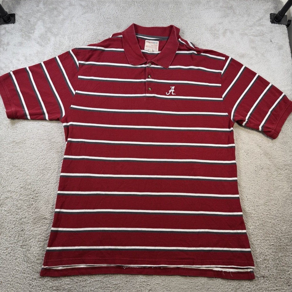 Alabama Crimson Tide Polo Mens 4XLT Red Striped Pressbox Short Sleeve Shirt